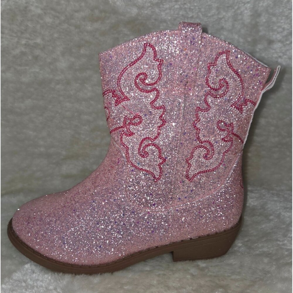Cowboy Boots Blush Pink Sparkle Glitter Youth Size US 2 By Pawz NEW
